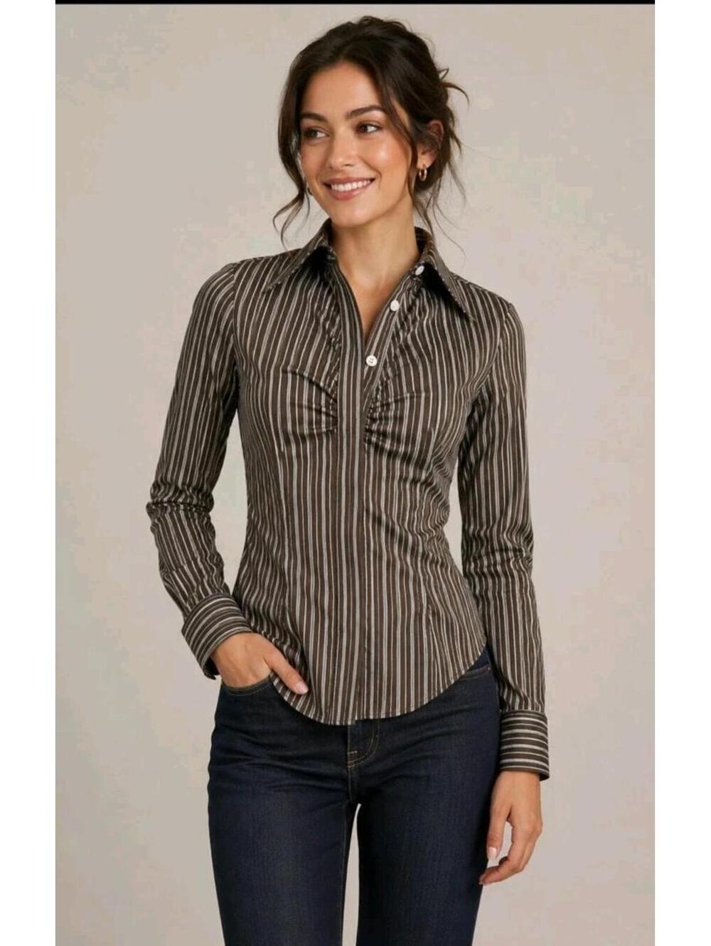 MASON Women's Size 6 blouse VTG. Buttons Up Career Casual Striped LS  Top Shirt
